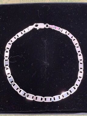 Vtg Italian Solid 925 Sterling Silver Mariner Link Bracelet